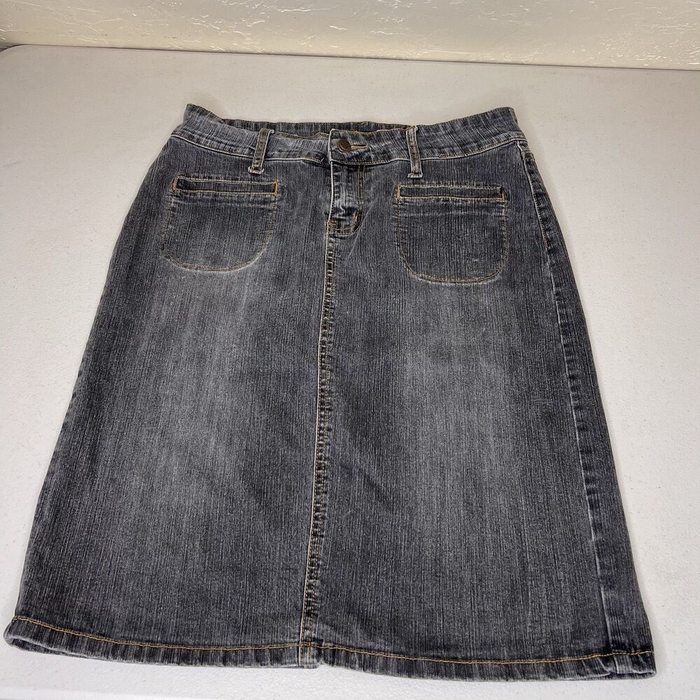 Vintage Bubblegum Denim Skirt Size 13/14 Charcoal Gray Stretch Back Slit Grunge